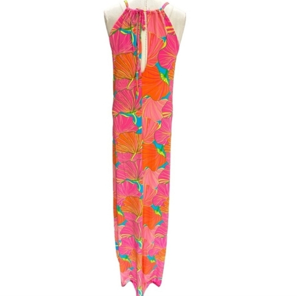 Trina Turk Milan Gingko Floral Drawstring Halter Neck Maxi Dress NEW - Picture 3 of 6